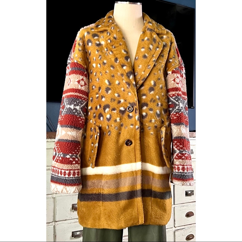 Anthropologie Pilcro Faux Fur Contrast Leopard Jacket Coat NWT New XS